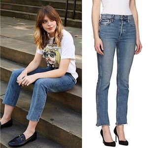 NWT RE/DONE 70s High Waist Distressed Stretch Denim Fray Hem‎ Slim Flare Jean 26